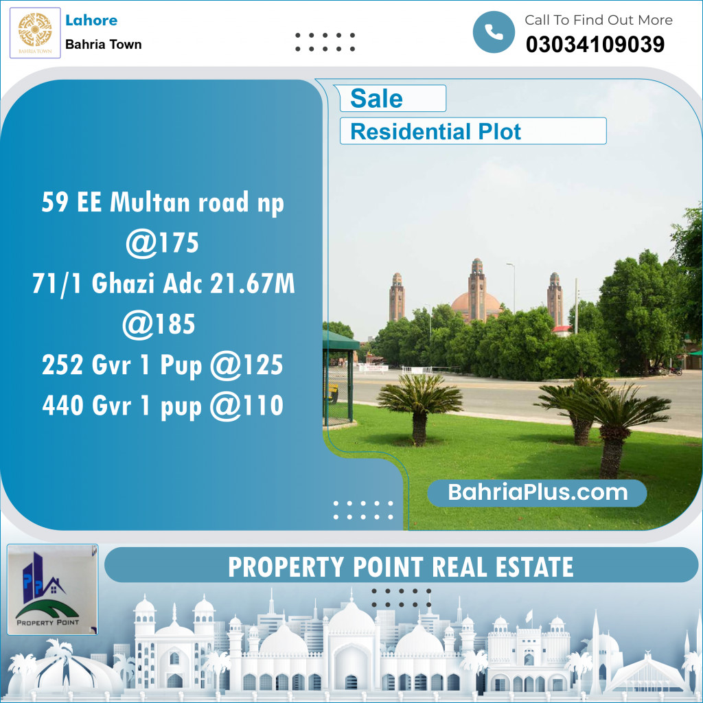 Residential Plot for Sale in Sector D - EE Multan Block -  Bahria Town, Lahore - (BP-149431)
