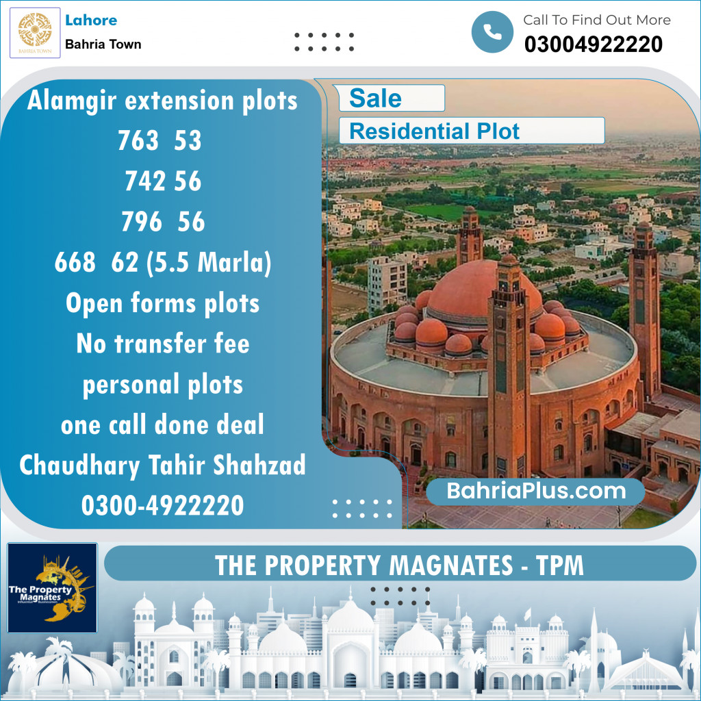 Residential Plot for Sale in Sector F - Alamgir Block -  Bahria Town, Lahore - (BP-149444)