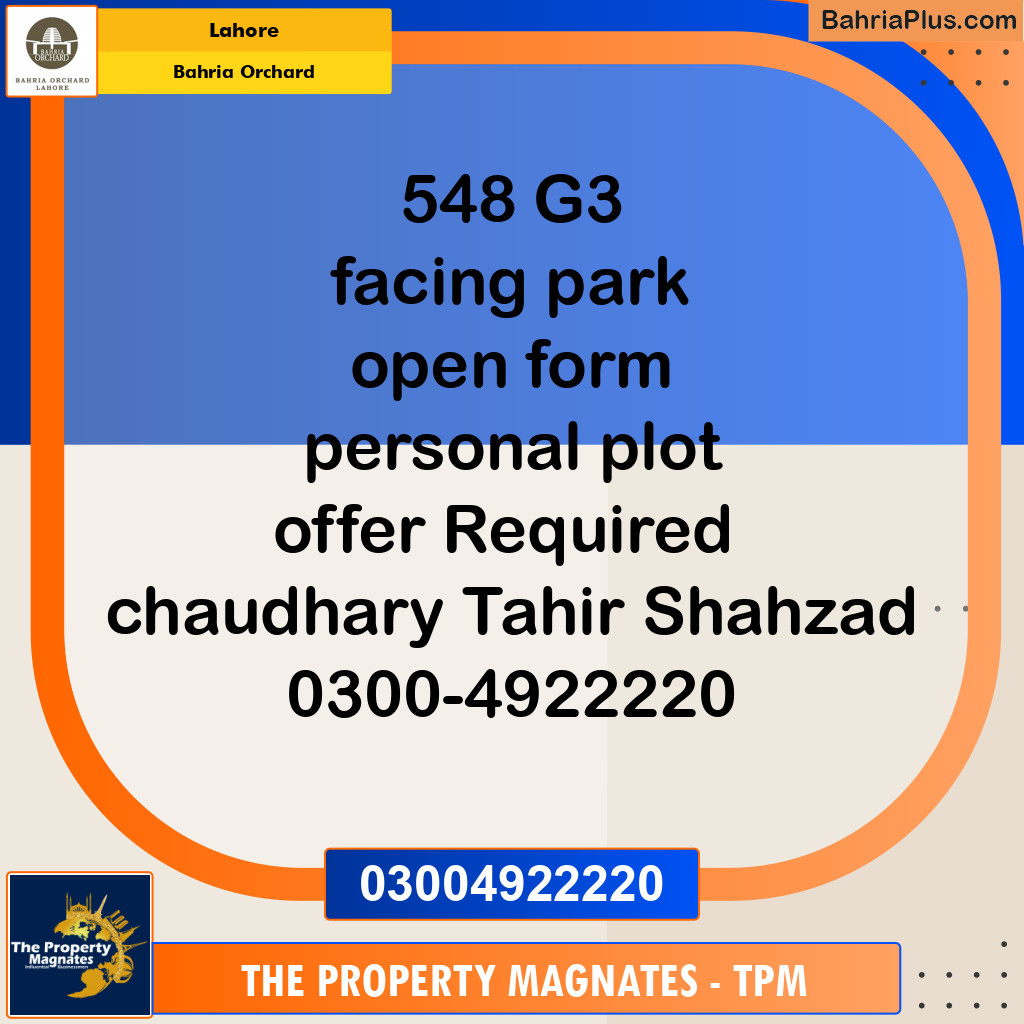 Residential Plot for Sale in Phase 4 - G3 Block -  Bahria Orchard, Lahore - (BP-149445)