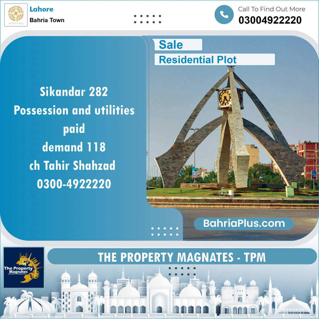 Residential Plot for Sale in Sector F - Sikander Block -  Bahria Town, Lahore - (BP-149449)
