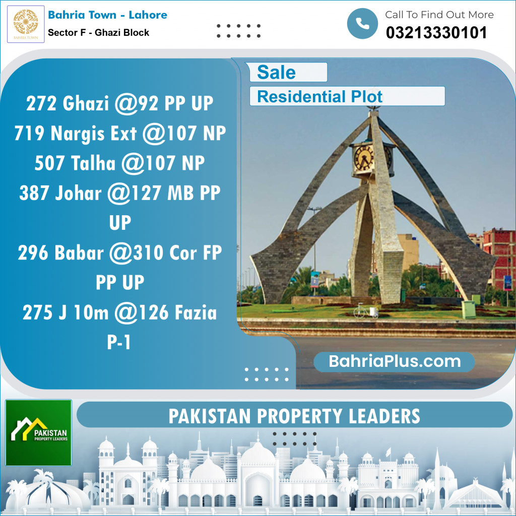 Residential Plot for Sale in Sector F - Ghazi Block -  Bahria Town, Lahore - (BP-149464)