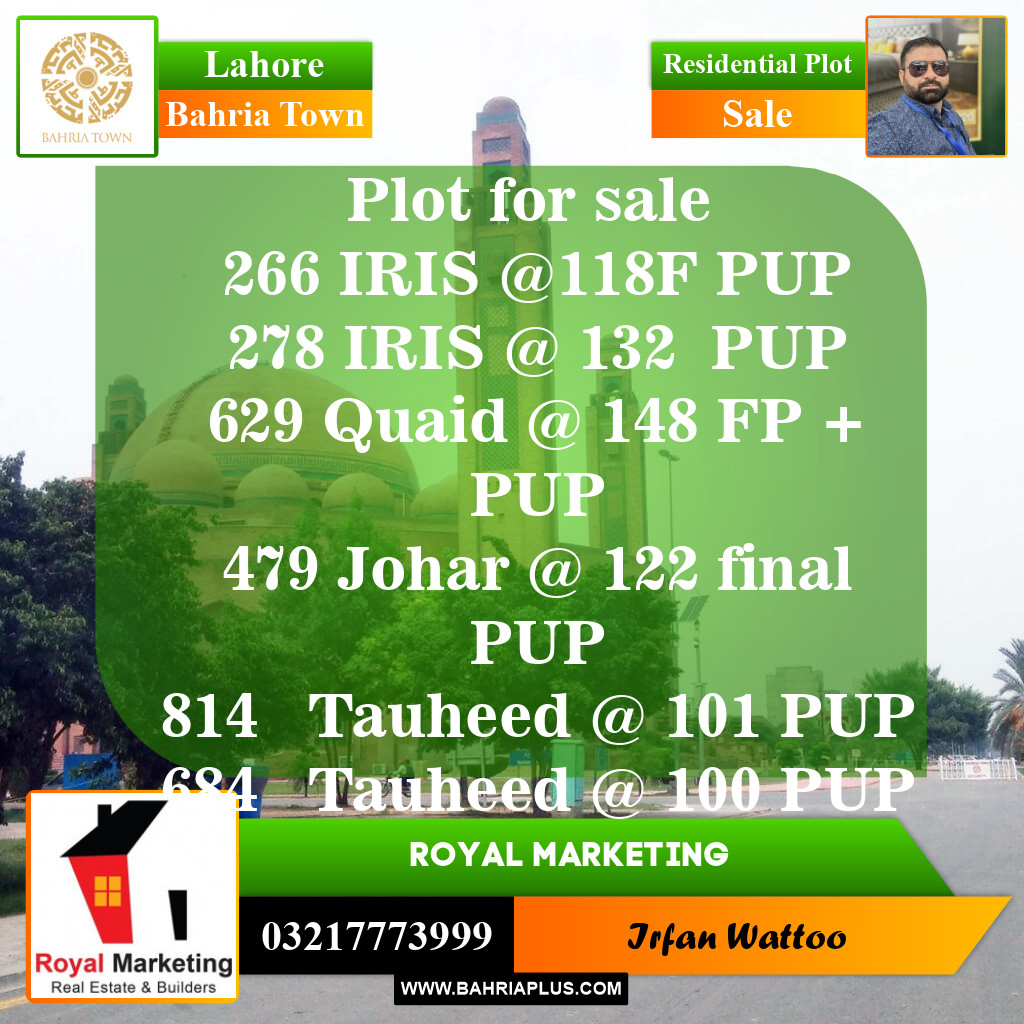 Residential Plot for Sale in Sector C - Iris Block -  Bahria Town, Lahore - (BP-149478)