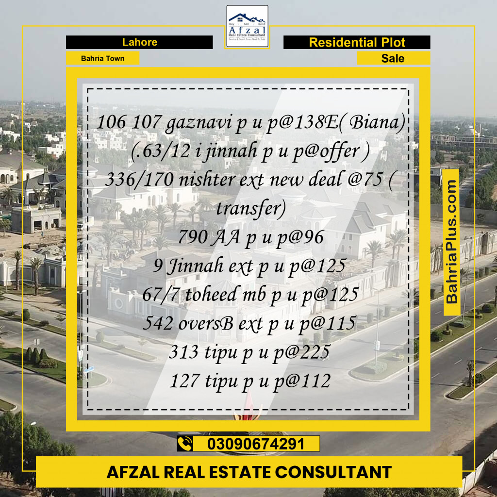 Residential Plot for Sale in Sector F - Ghaznavi Block -  Bahria Town, Lahore - (BP-149508)