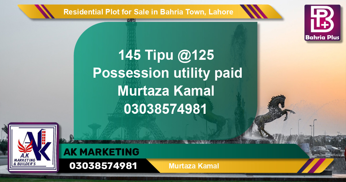 Residential Plot for Sale in Sector F - Tipu Sultan Block -  Bahria Town, Lahore - (BP-149540)