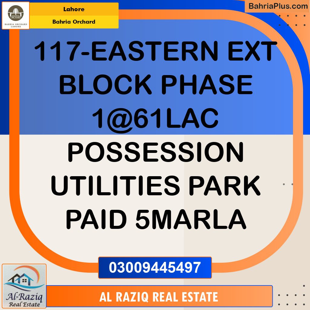 Residential Plot for Sale in Phase 1 - Eastern District Ext. I -  Bahria Orchard, Lahore - (BP-149584)