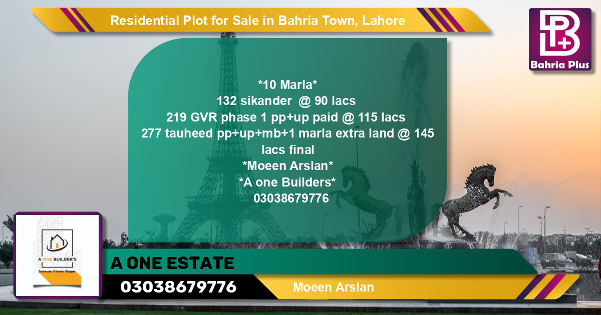 Residential Plot for Sale in Sector F - Sikander Block -  Bahria Town, Lahore - (BP-149599)
