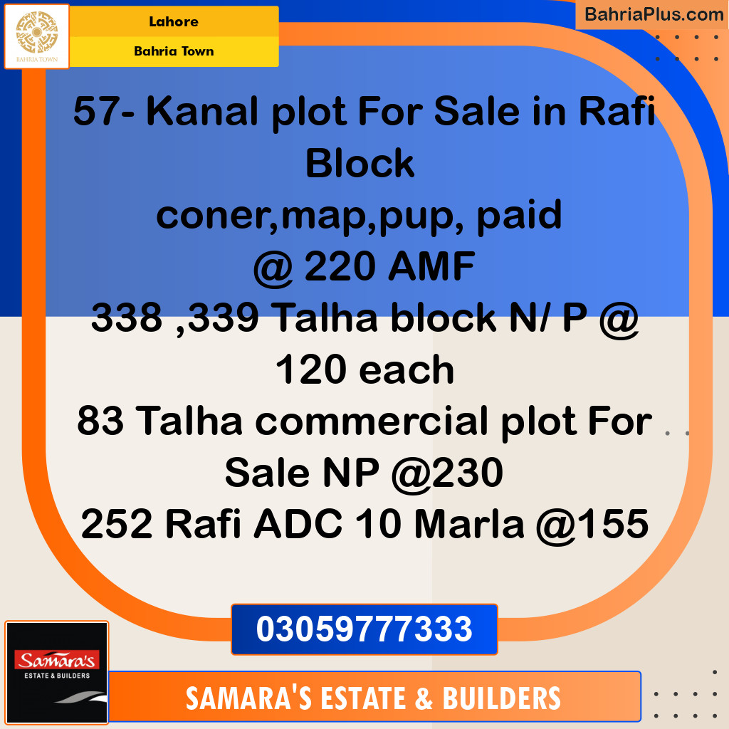 Residential Plot for Sale in Sector E - Rafi Block -  Bahria Town, Lahore - (BP-149635)