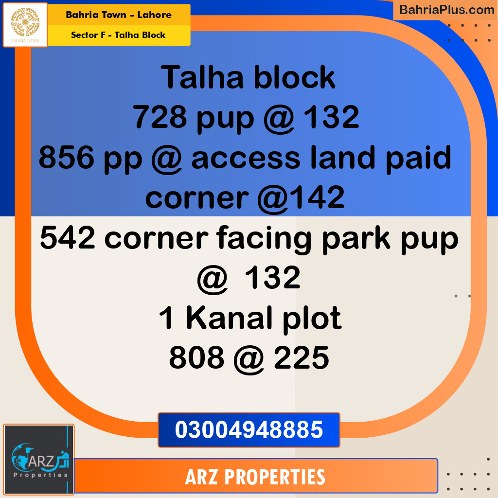 Residential Plot for Sale in Sector F - Talha Block -  Bahria Town, Lahore - (BP-149650)