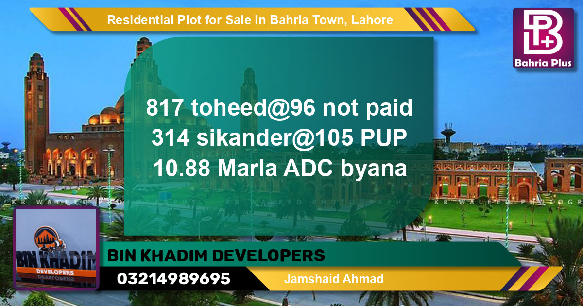 Residential Plot for Sale in Sector F - Tauheed Block -  Bahria Town, Lahore - (BP-149702)