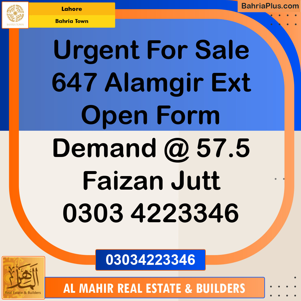 Residential Plot for Sale in Sector F - Alamgir Block -  Bahria Town, Lahore - (BP-149721)