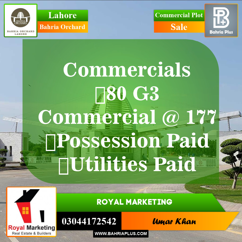 Commercial Plot for Sale in Phase 4 - G3 Commercial -  Bahria Orchard, Lahore - (BP-149748)