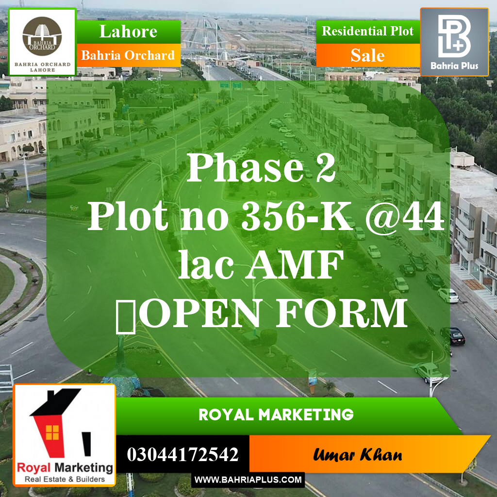 Residential Plot for Sale in Phase 2 - K Block -  Bahria Orchard, Lahore - (BP-149762)