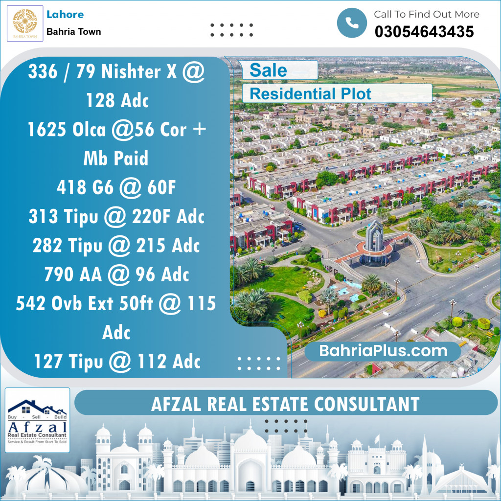 Residential Plot for Sale in Sector E - Nishtar Block -  Bahria Town, Lahore - (BP-149765)