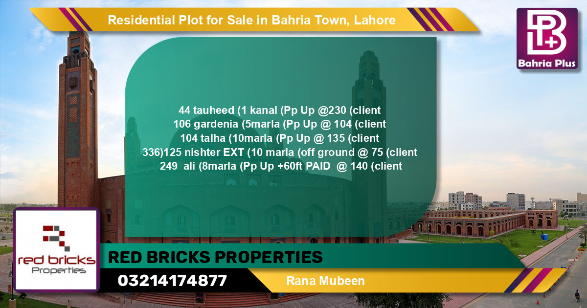 Residential Plot for Sale in Sector F - Tauheed Block -  Bahria Town, Lahore - (BP-149820)
