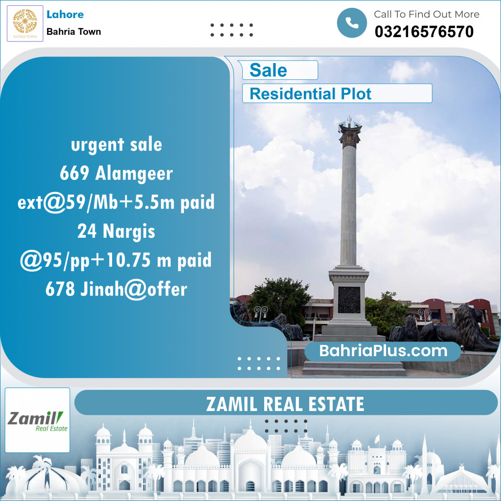 Residential Plot for Sale in Sector F - Alamgir Block -  Bahria Town, Lahore - (BP-149836)