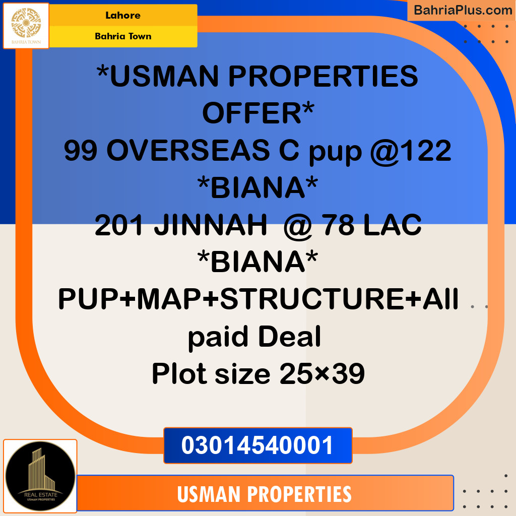 Residential Plot for Sale in Overseas C -  Bahria Town, Lahore - (BP-149866)