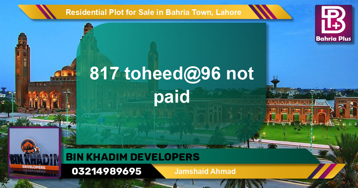 Residential Plot for Sale in Sector F - Tauheed Block -  Bahria Town, Lahore - (BP-149900)