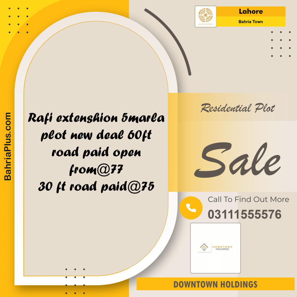 Residential Plot for Sale in Sector E - Rafi Ext. Block -  Bahria Town, Lahore - (BP-149909)