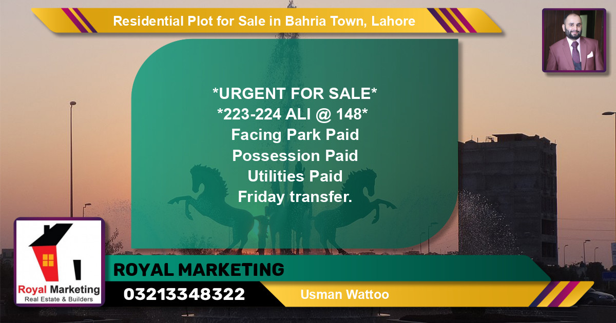 Residential Plot for Sale in Sector B - Ali Block -  Bahria Town, Lahore - (BP-149944)
