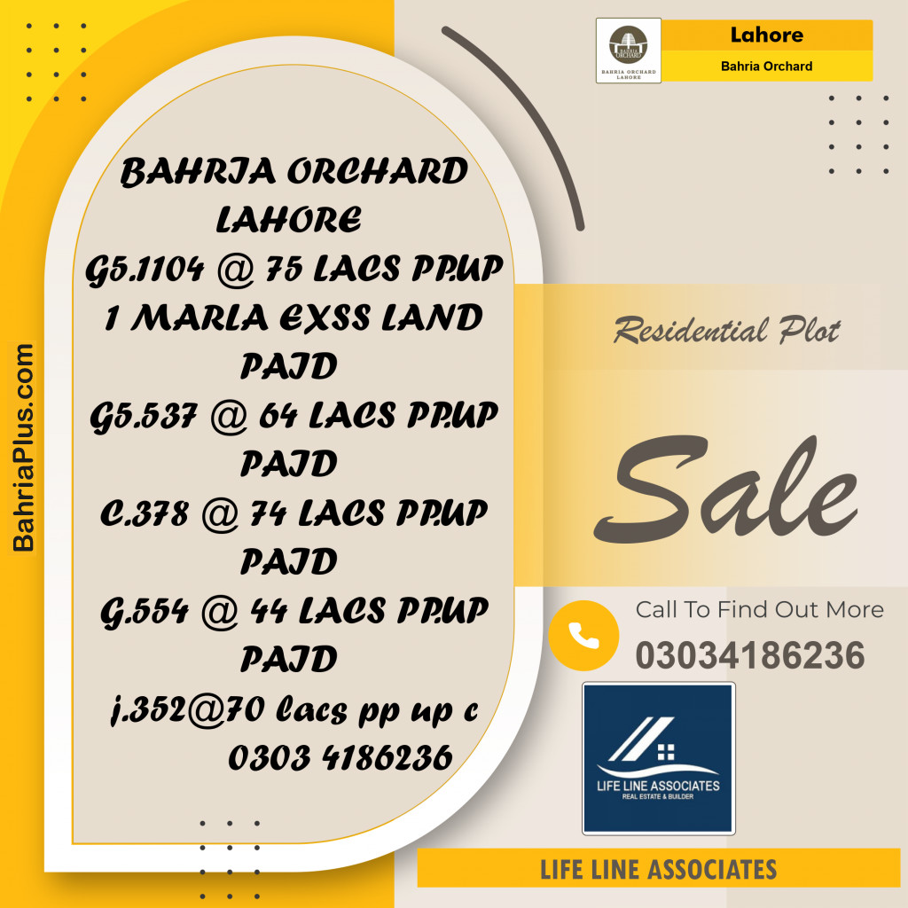 Residential Plot for Sale in Phase 4 - G5 Block -  Bahria Orchard, Lahore - (BP-149999)