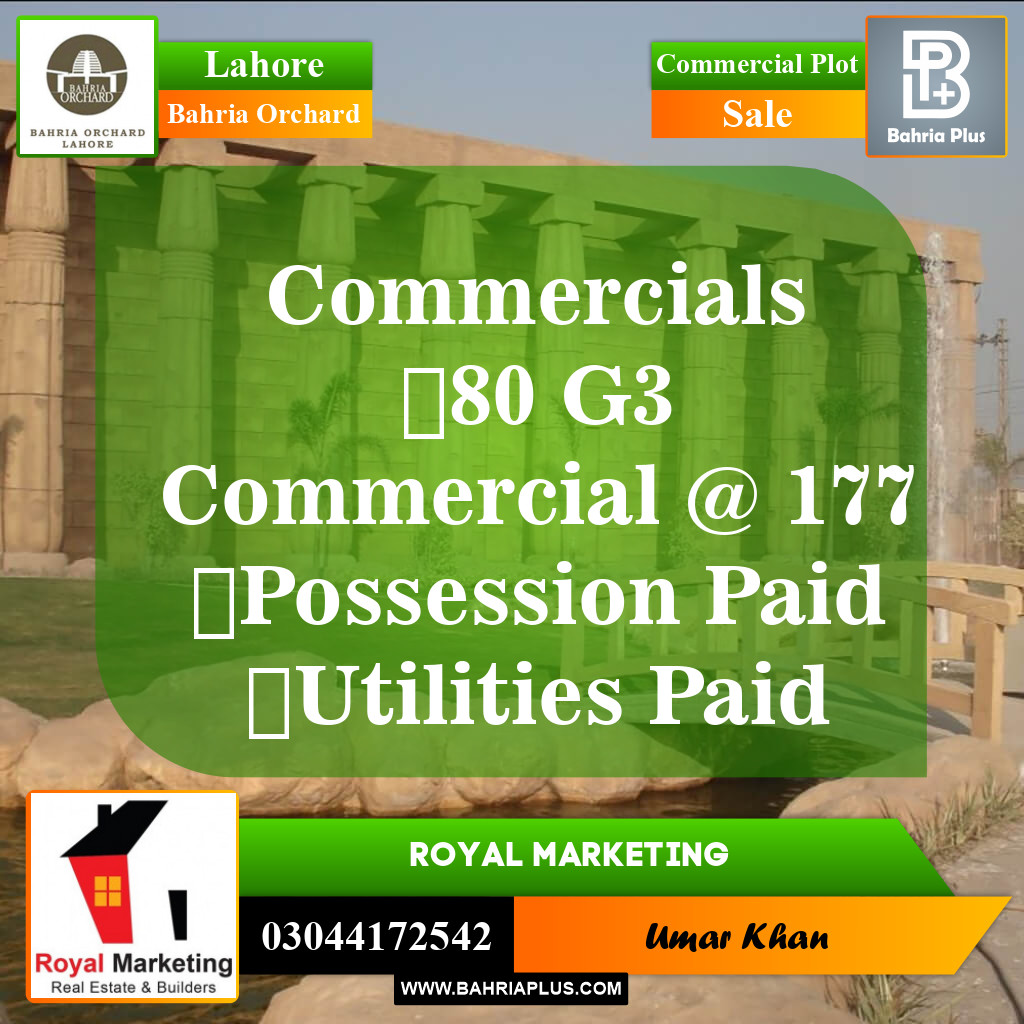 Commercial Plot for Sale in Phase 4 - G3 Commercial -  Bahria Orchard, Lahore - (BP-150030)
