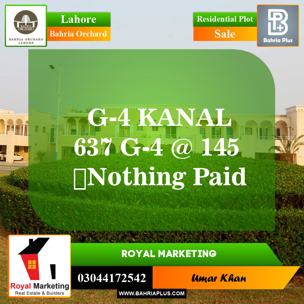 Residential Plot for Sale in Phase 4 - G4 Block -  Bahria Orchard, Lahore - (BP-150031)