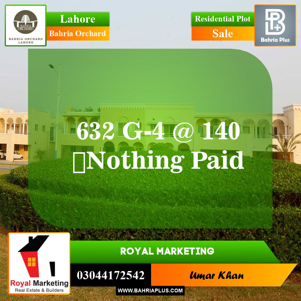 Residential Plot for Sale in Phase 4 - G4 Block -  Bahria Orchard, Lahore - (BP-150033)
