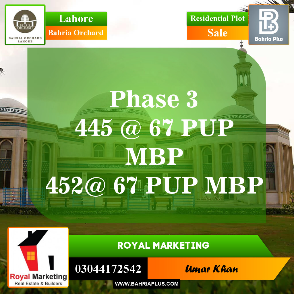 Residential Plot for Sale in Phase 3 -  Bahria Orchard, Lahore - (BP-150036)