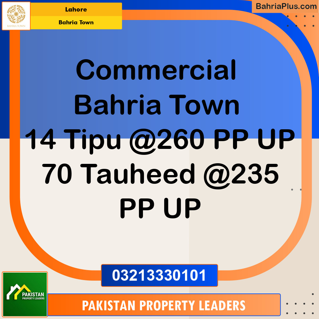 Commercial Plot for Sale in Sector F - Tipu Commercial -  Bahria Town, Lahore - (BP-150088)