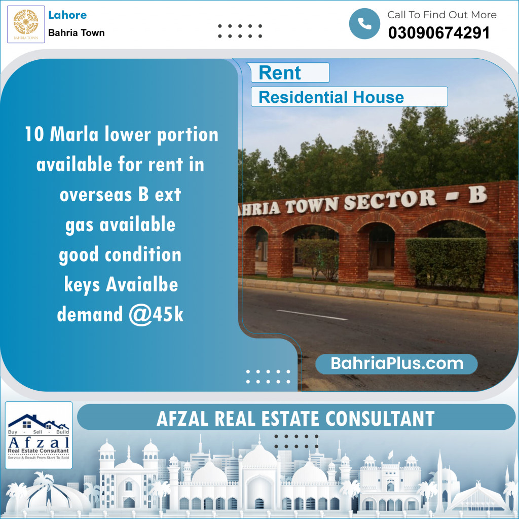 Residential House for Rent in Overseas B Ext -  Bahria Town, Lahore - (BP-150090)