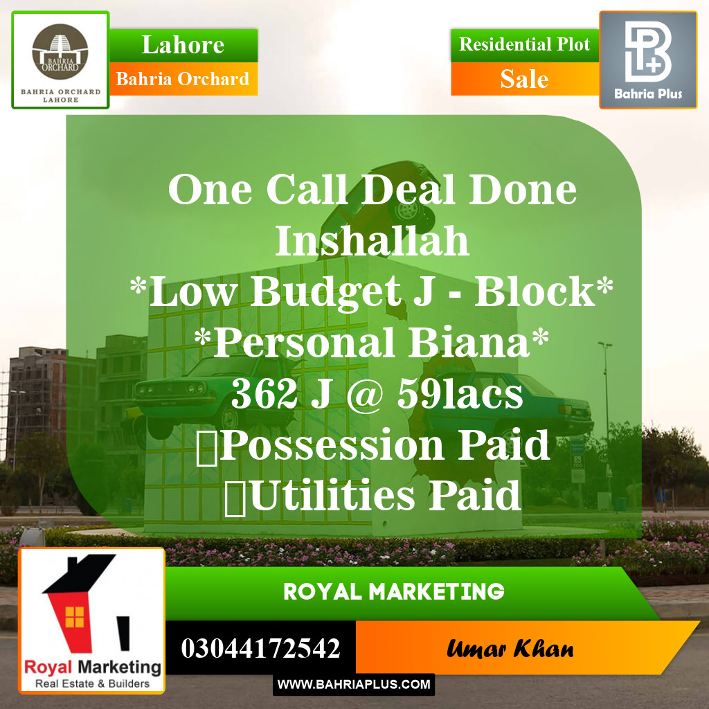 Residential Plot for Sale in Bahria Orchard, Lahore - (BP-150274)