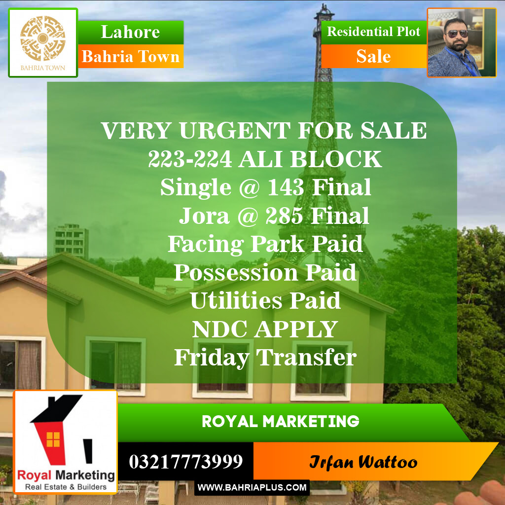 Residential Plot for Sale in Bahria Town, Lahore - (BP-150287)