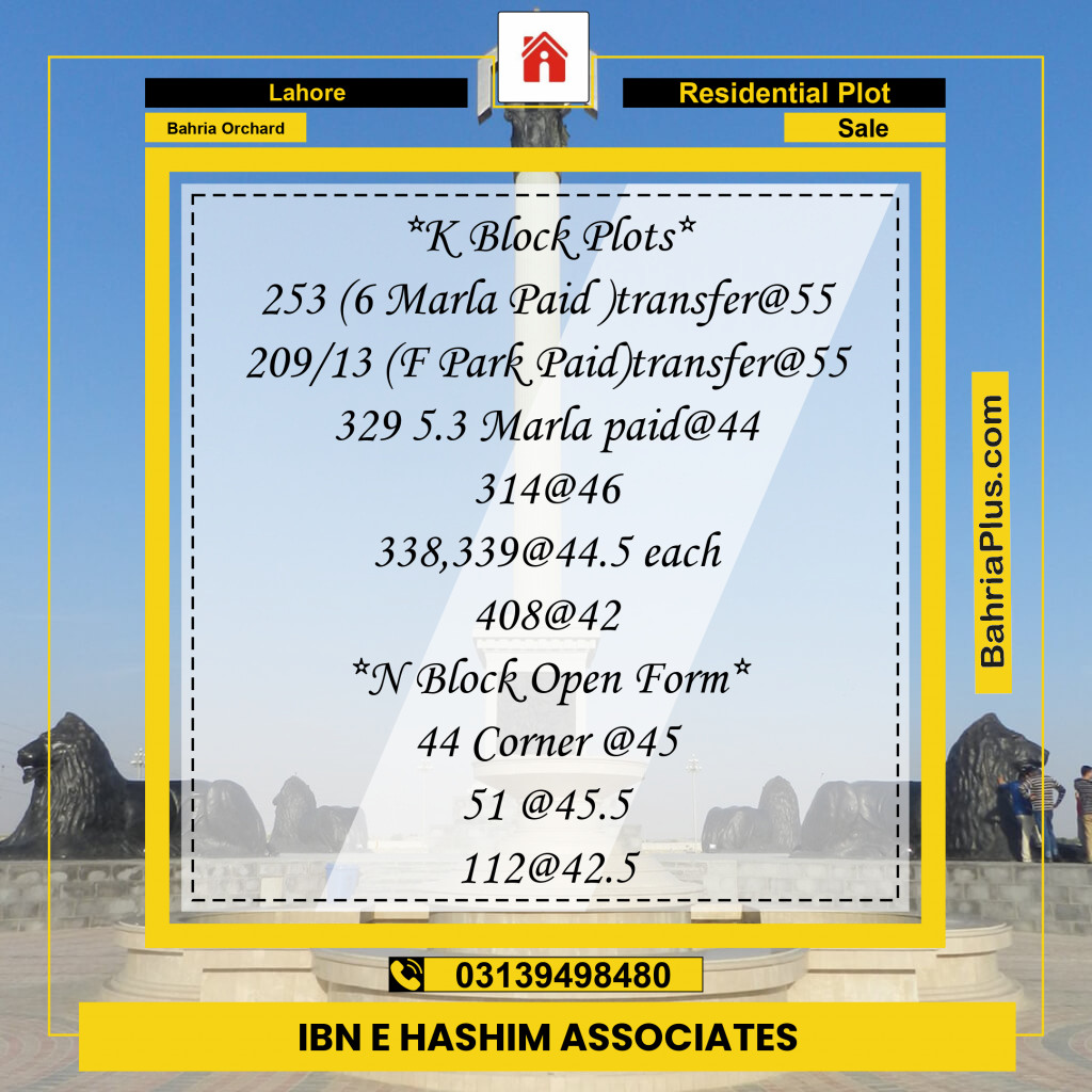 Residential Plot for Sale in Bahria Orchard, Lahore - (BP-150350)