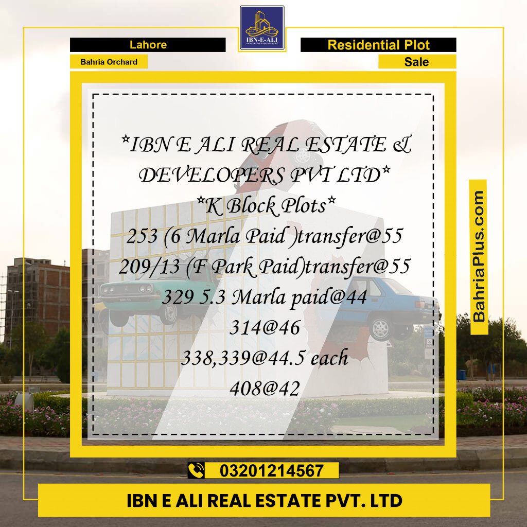 Residential Plot for Sale in Phase 2 - K Block -  Bahria Orchard, Lahore - (BP-150532)