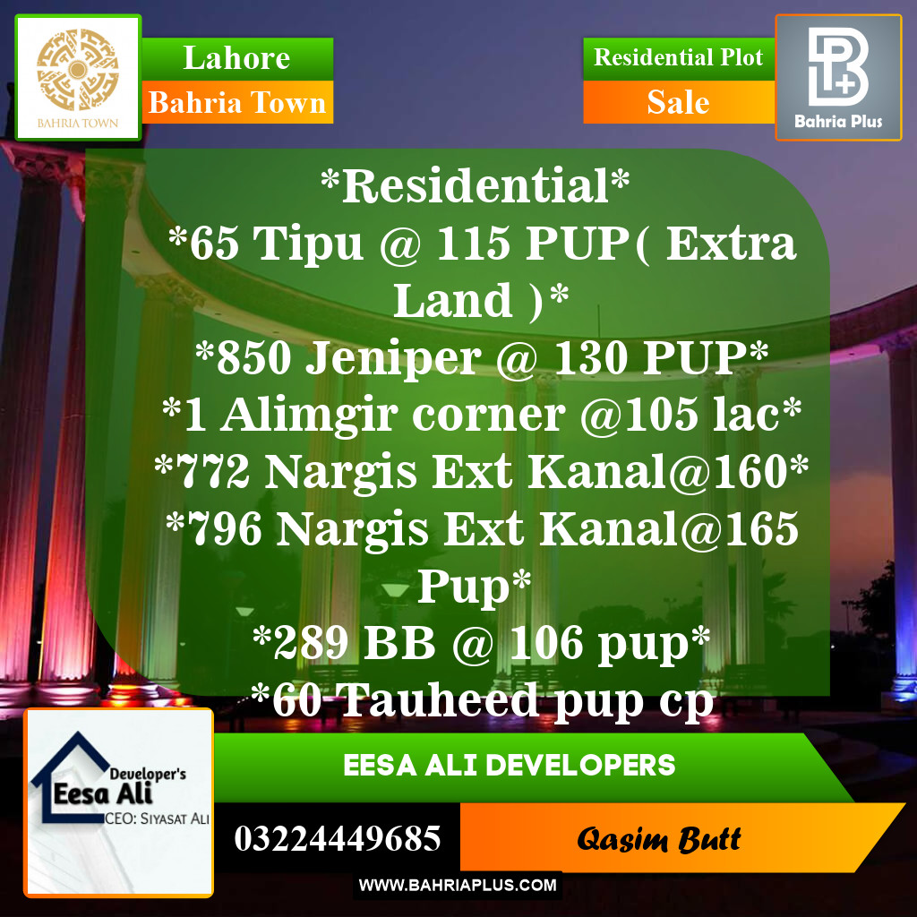 Residential Plot for Sale in Bahria Town, Lahore - (BP-150552)