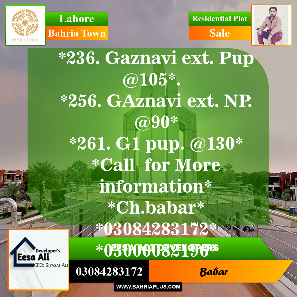 Residential Plot for Sale in Sector F - Ghaznavi Ext. Block -  Bahria Town, Lahore - (BP-150572)