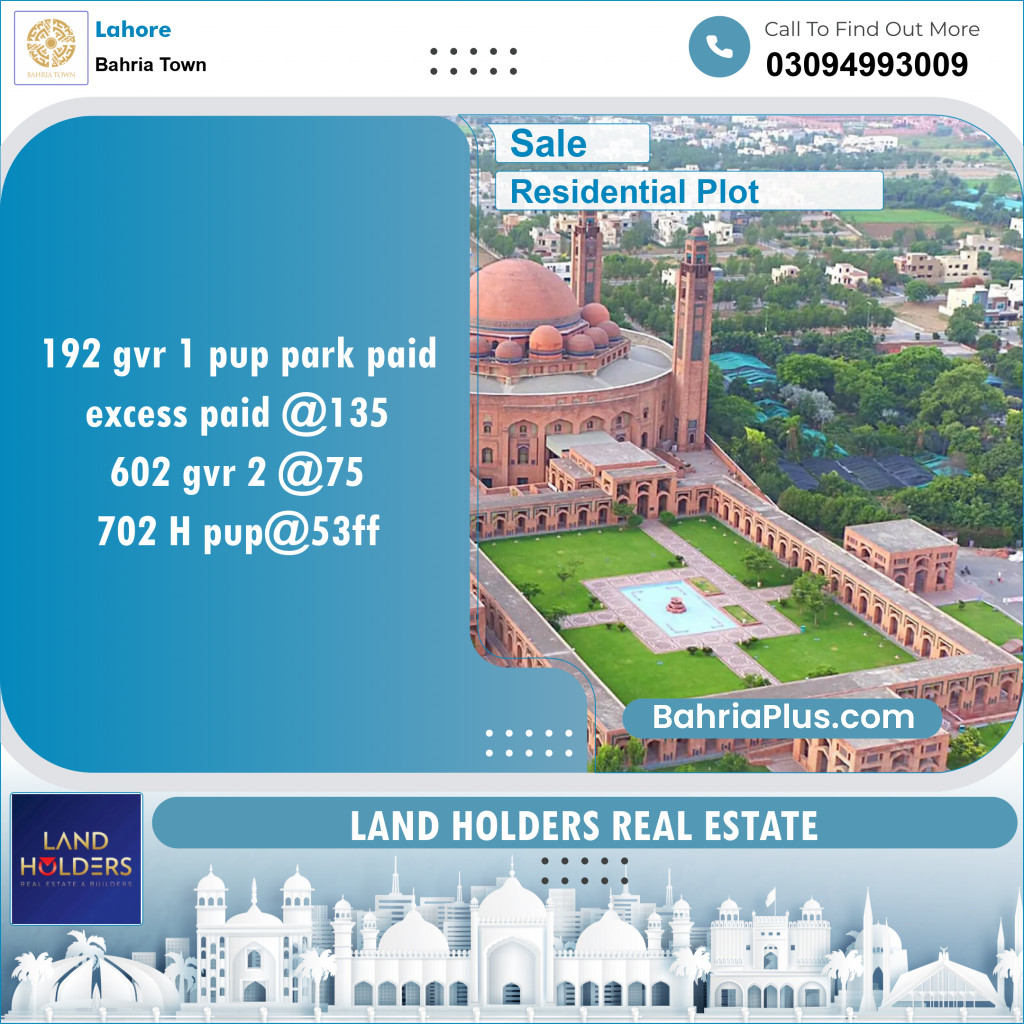 Residential Plot for Sale in Bahria Town, Lahore - (BP-150594)
