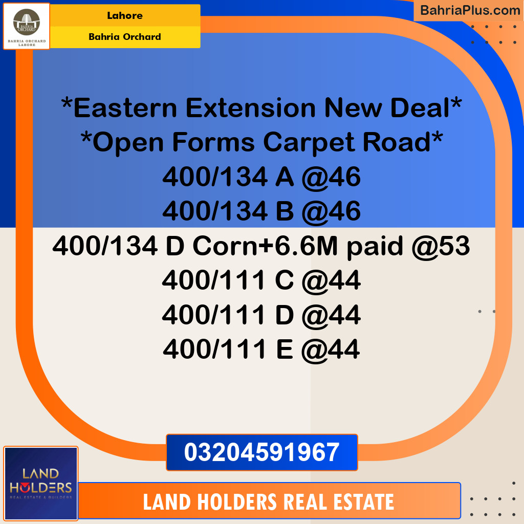 Residential Plot for Sale in Bahria Orchard, Lahore - (BP-150627)