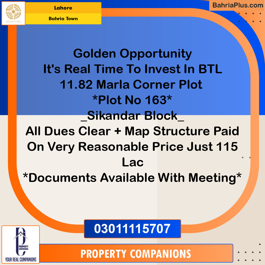 Residential Plot for Sale in Bahria Town, Lahore - (BP-150633)