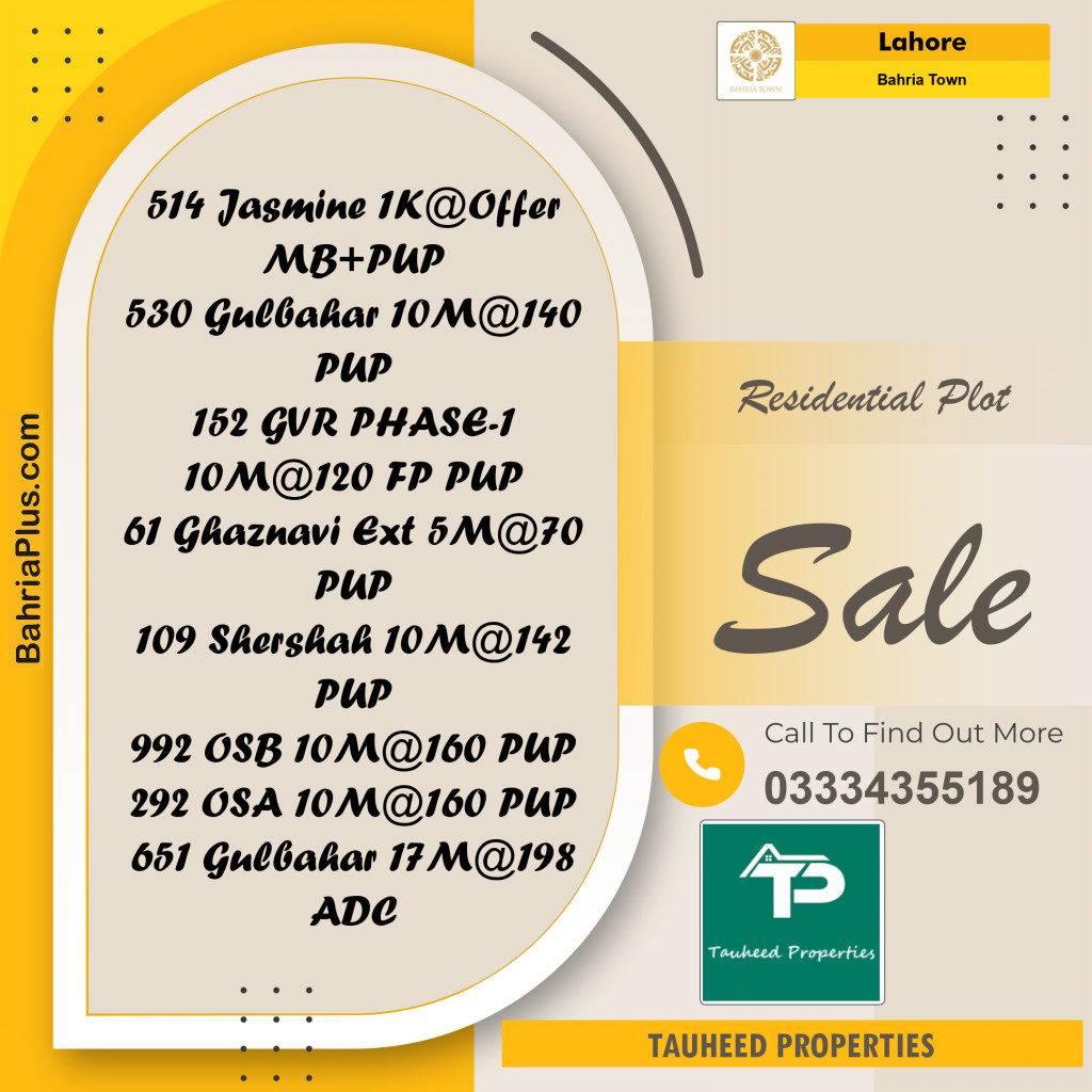 Residential Plot for Sale in Bahria Town, Lahore - (BP-150721)