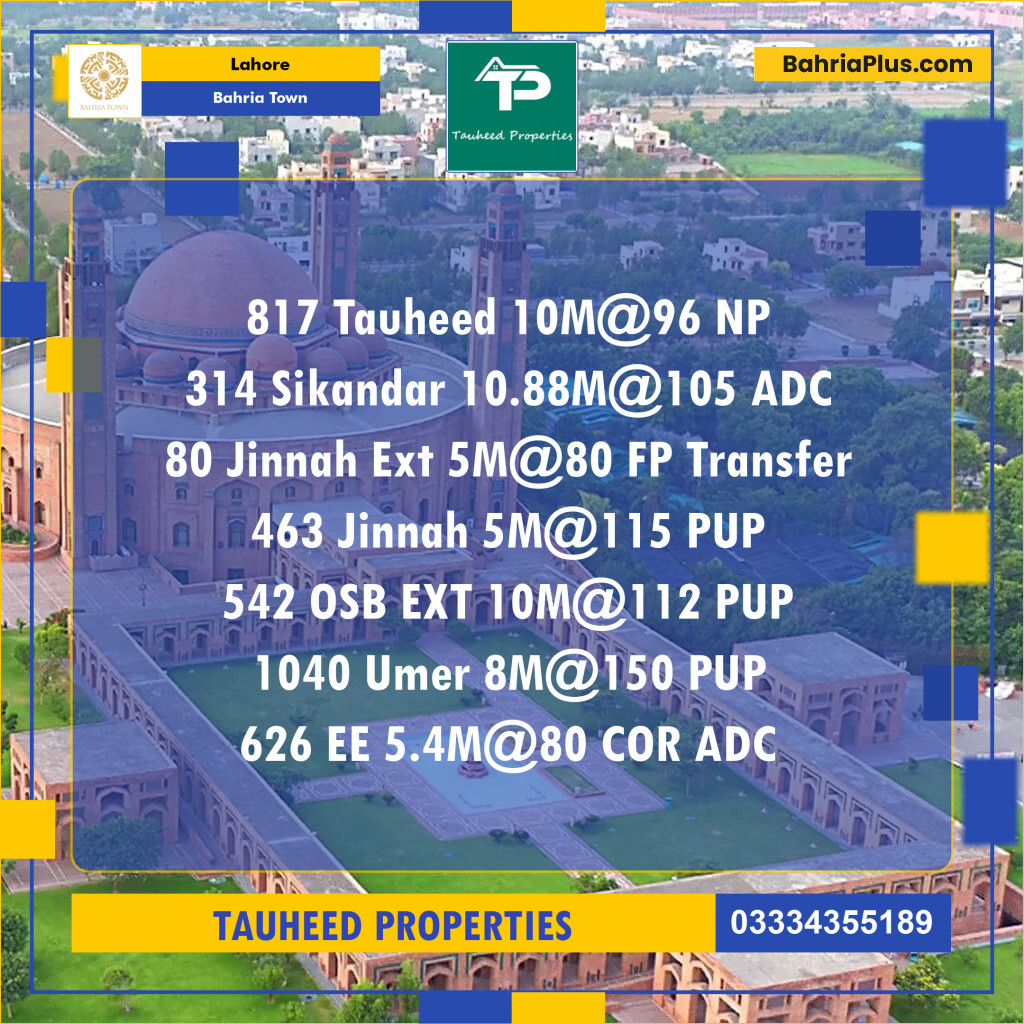 Residential Plot for Sale in Sector F - Tauheed Block -  Bahria Town, Lahore - (BP-150724)