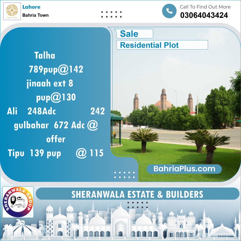 Residential Plot for Sale in Bahria Town, Lahore - (BP-150729)