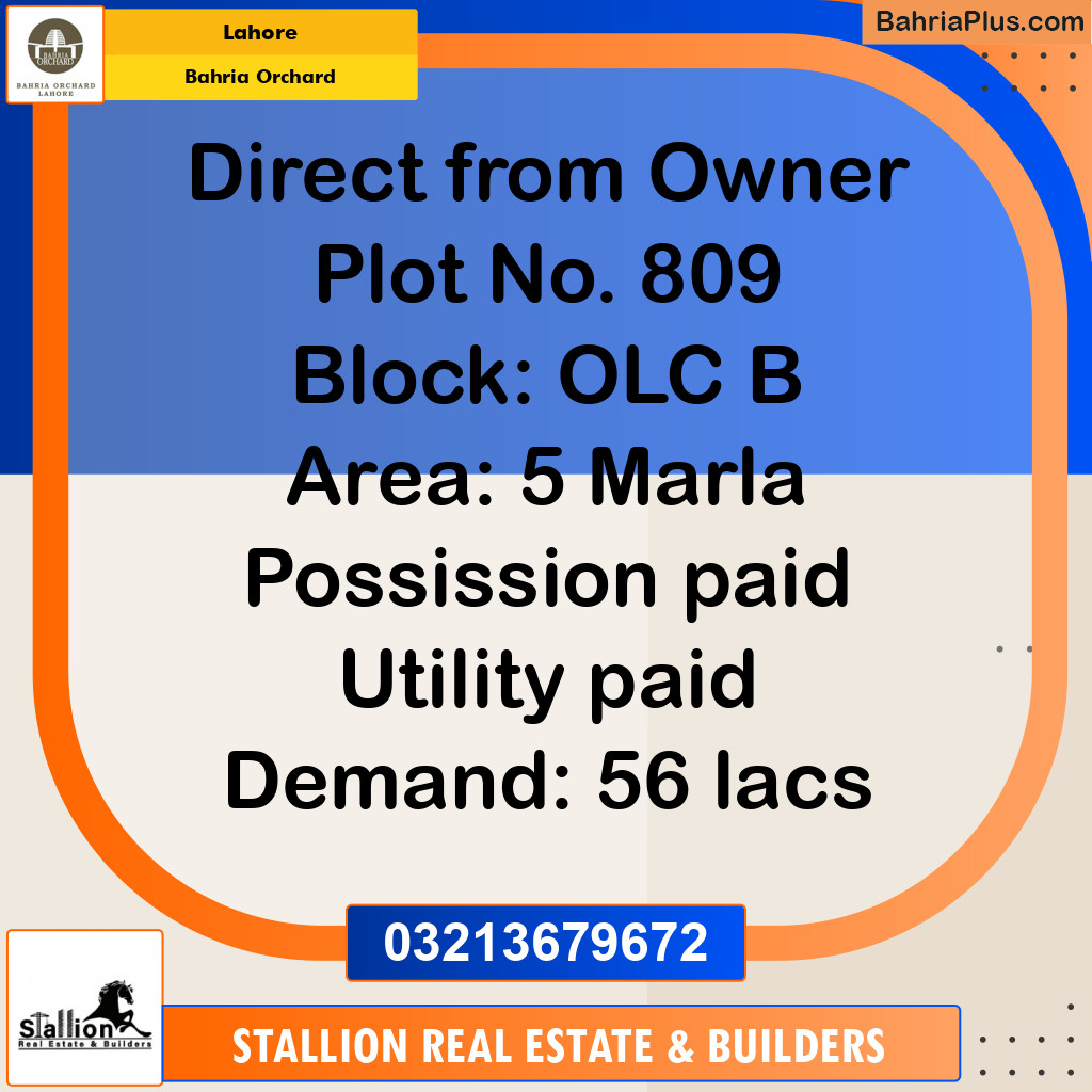Residential Plot for Sale in Bahria Orchard, Lahore - (BP-150822)