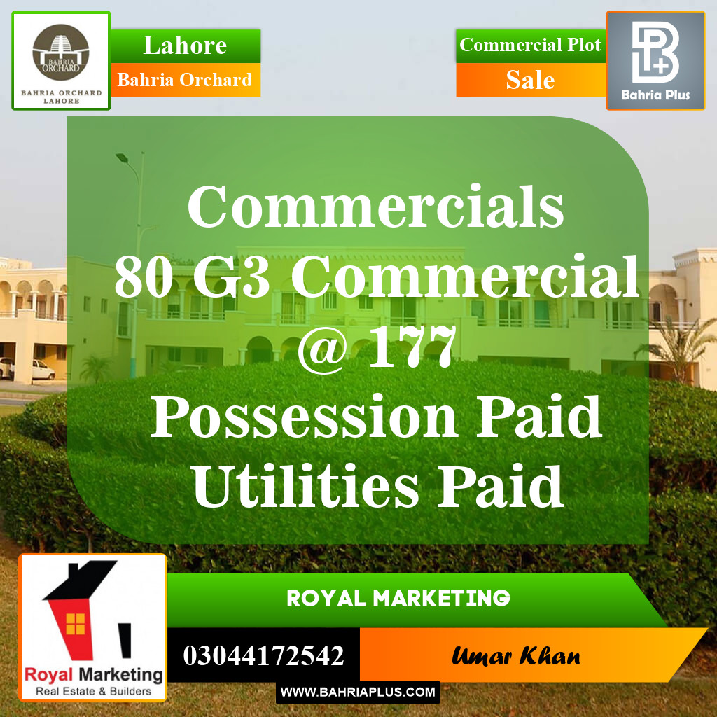 Commercial Plot for Sale in Phase 4 - G3 Commercial -  Bahria Orchard, Lahore - (BP-150916)
