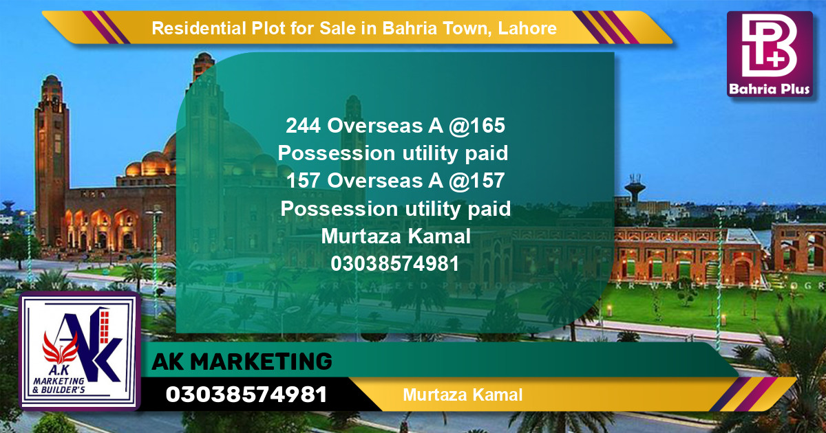Residential Plot for Sale in Overseas A -  Bahria Town, Lahore - (BP-150940)