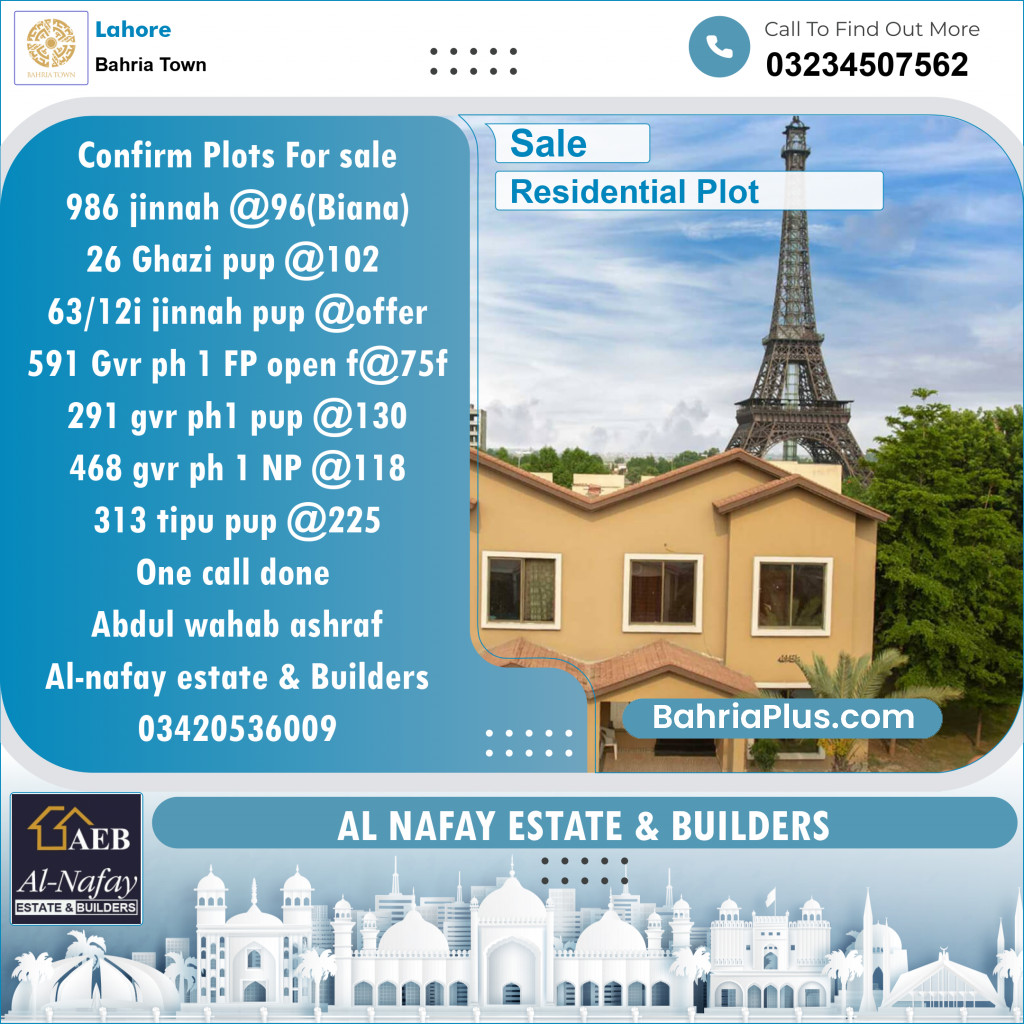 Residential Plot for Sale in Sector E - Jinnah Block -  Bahria Town, Lahore - (BP-150951)