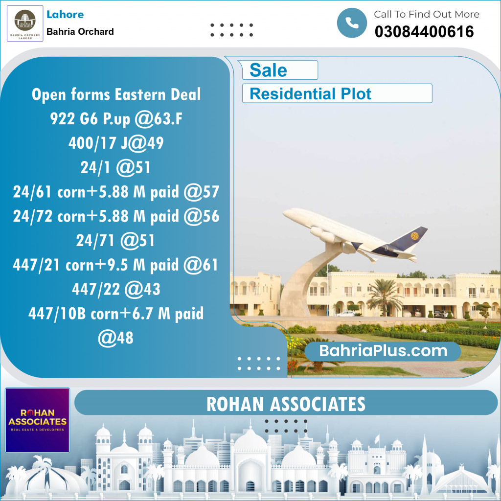 Residential Plot for Sale in Phase 4 - G6 Block -  Bahria Orchard, Lahore - (BP-150984)