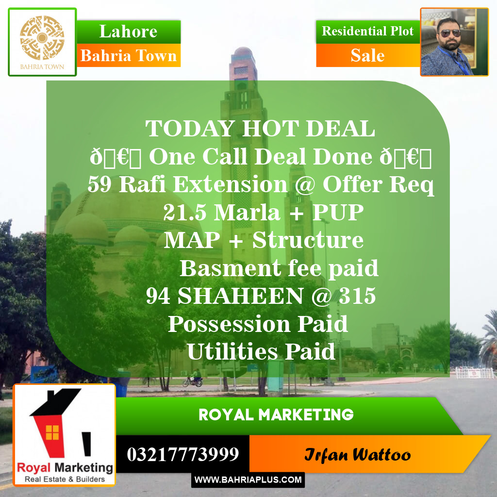 Residential Plot for Sale in Bahria Town, Lahore - (BP-151071)