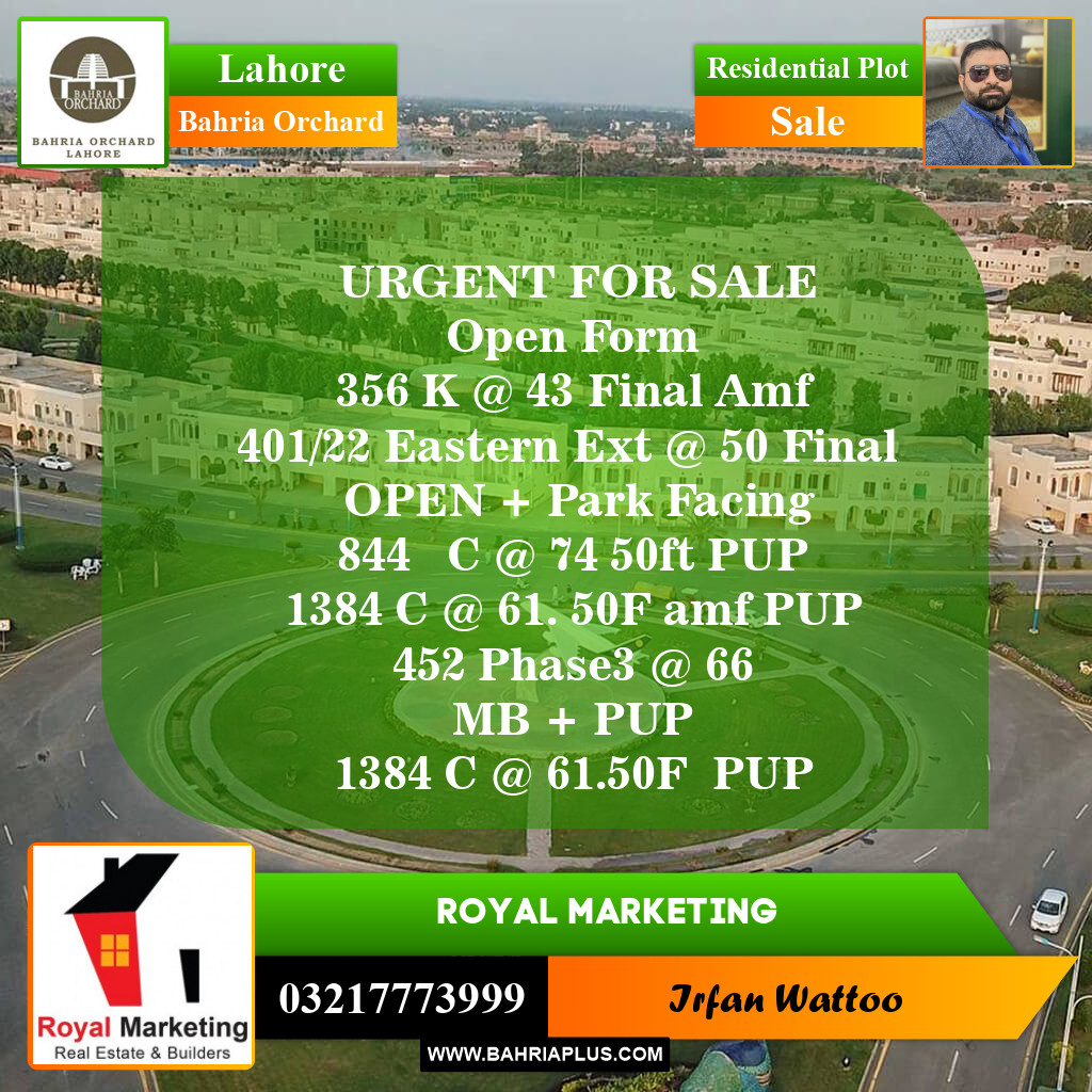 Residential Plot for Sale in Bahria Orchard, Lahore - (BP-151076)