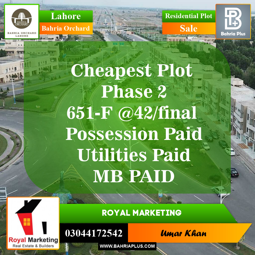 Residential Plot for Sale in Bahria Orchard, Lahore - (BP-151099)